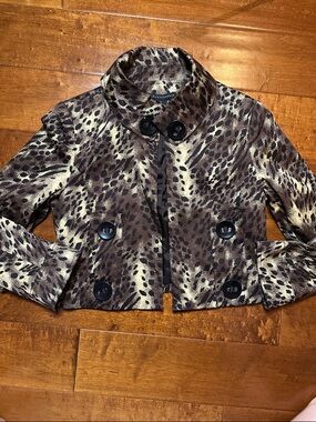 Grace Elements Coffee Brown and Tan with Black Animal Print Cropped Blazer